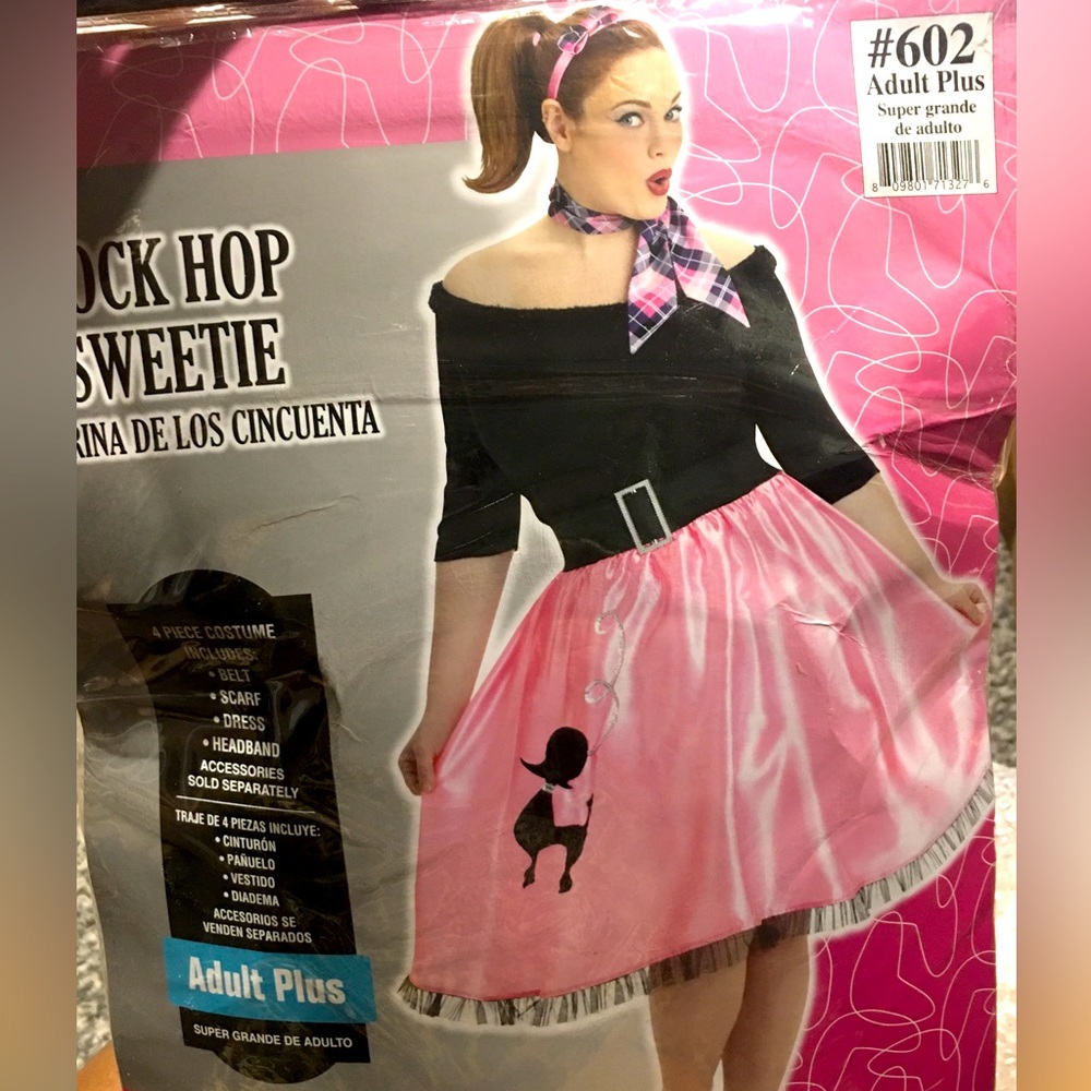 Adult Plus Size Sock Hop Sweetie Black & Pink 4 Piece Costume